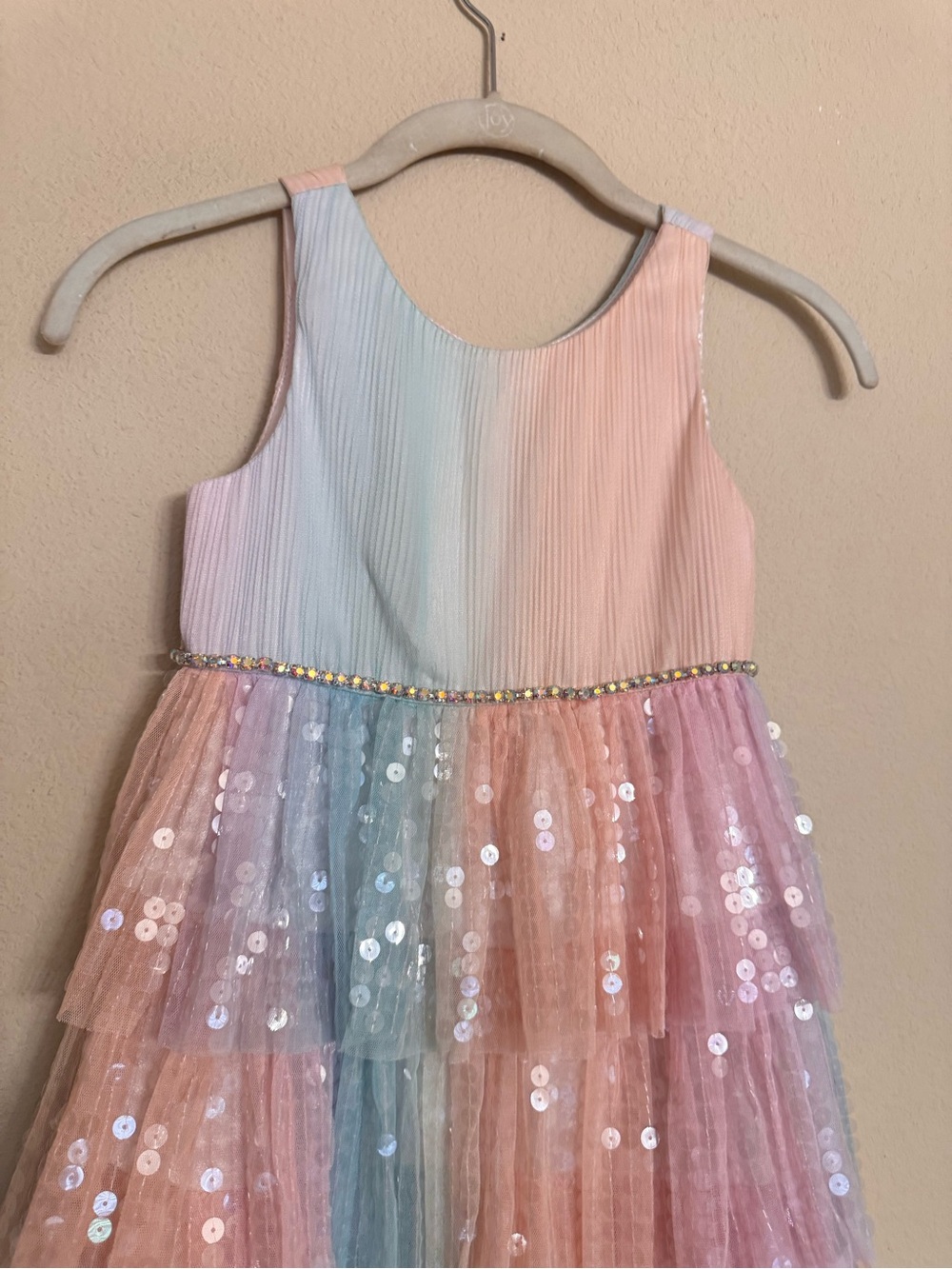 Couture Princess Little Girl Ki Pastel Rainbow Sequin Layered Tulle Dress Size 6 - Picture 4 of 16